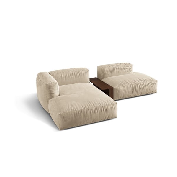 Colțar modular bej cu tapițerie din catifea (cu colț pe partea stângă/cu șezlong) Martina – Micadoni -image-3