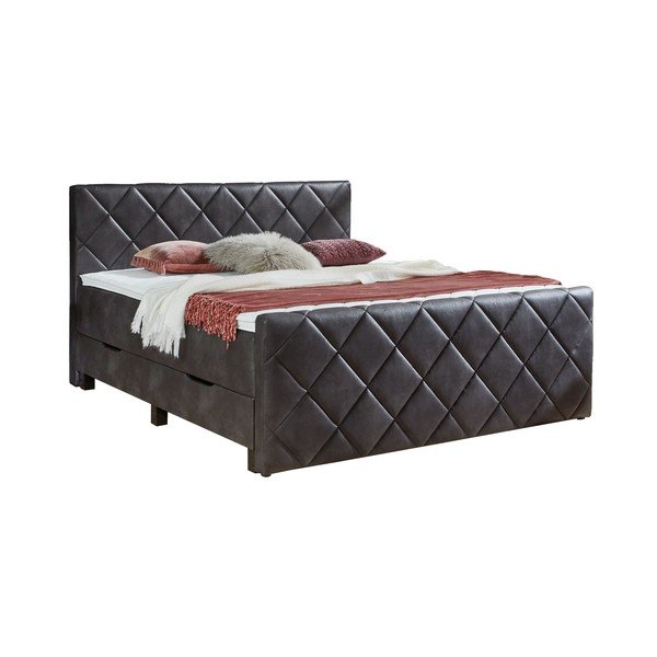 Pat boxspring negru cu spațiu de depozitare 180x200 cm Chester – Rojaplast