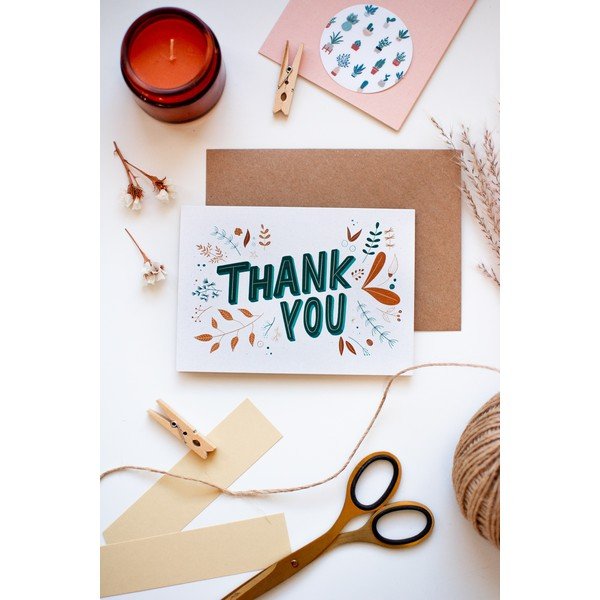 Card de mulțumire cu plic din hârtie reciclată Printintin Thank You, format A6-image-1