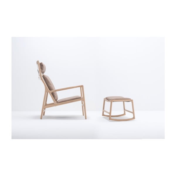 Fotoliu cu structură din lemn masiv de stejar şi tapiţerie din piele bovină Gazzda Dedo, maro-image-3