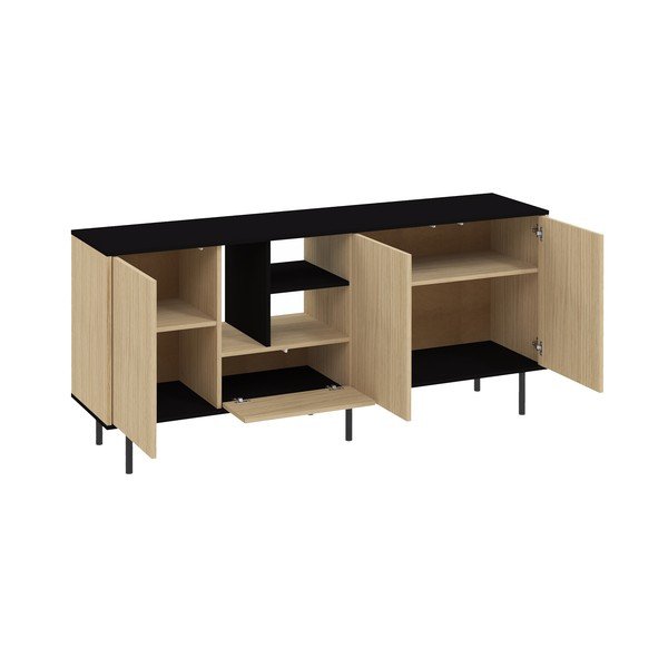 Comodă joasă neagră cu aspect de stejar 170x80 cm Lord - TemaHome -image-4