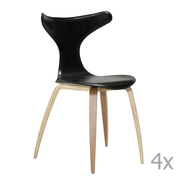 Set 4 scaune din piele cu bază din lemn DAN-FORM Dolphin, negru