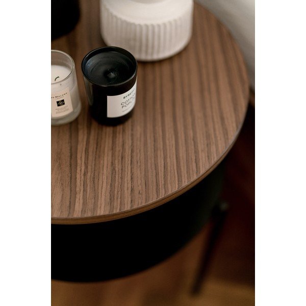 Noptieră neagră/în culoare naturală închisă cu blat cu aspect de lemn de nuc Tu – noo.ma-image-3