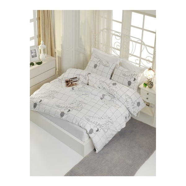 Lenjerie de pat cu cearșaf din bumbac ranforce, pentru pat dublu Mijolnir Cecile White, 160 x 220 cm