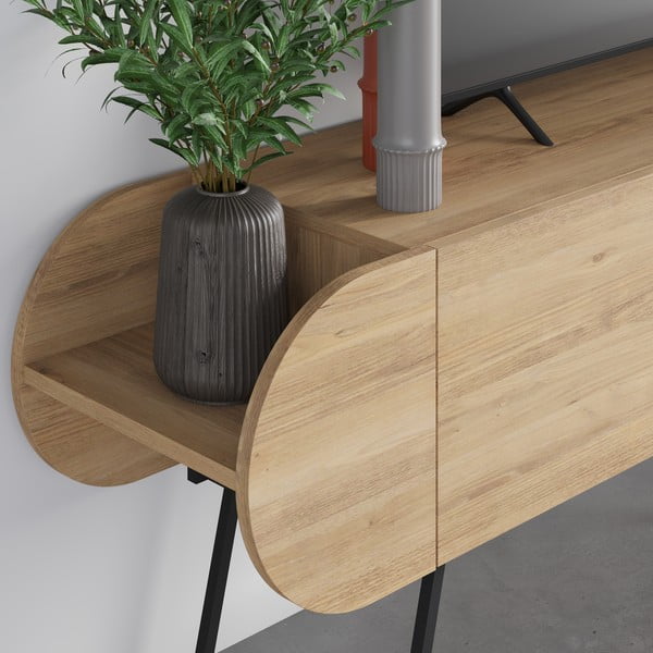 Masă TV în culoare naturală cu aspect de lemn de stejar 195x57 cm Saluso – Marckeric-image-3