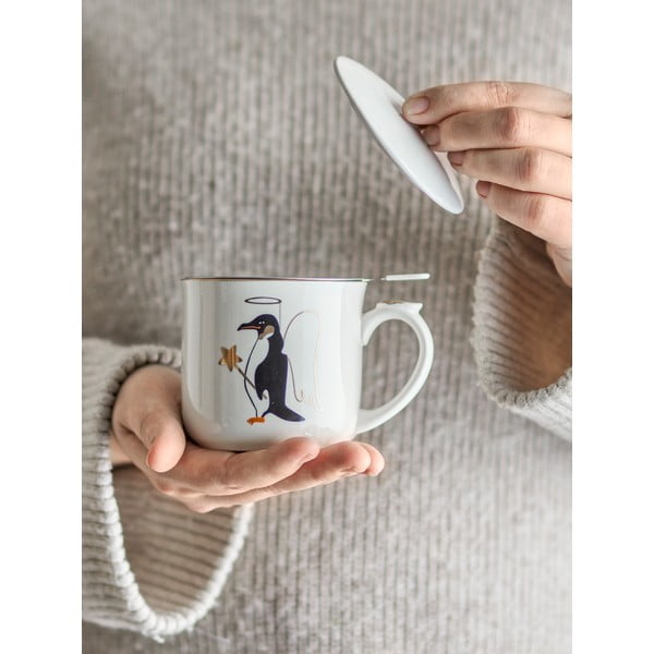 Cană crem cu filtru din gresie 300 ml  cu model de Crăciun Valentin – Bloomingville-image-1