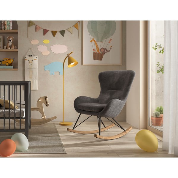Fotoliu de copii gri balansoar cu tapițerie din stofă bouclé ROCKY – Vipack-image-1