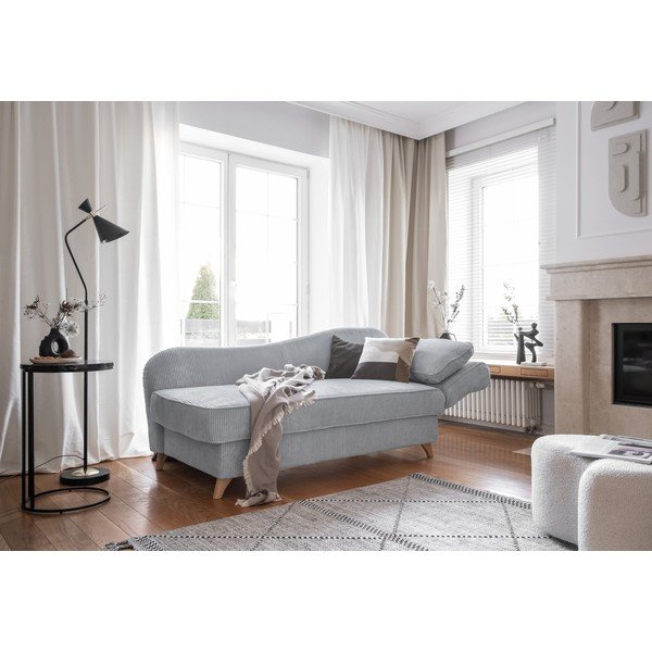 Șezlong gri deschis cu tapițerie din catifea reiată  (cu colț pe partea dreaptă) Chic Charlotte – Miuform-image-2