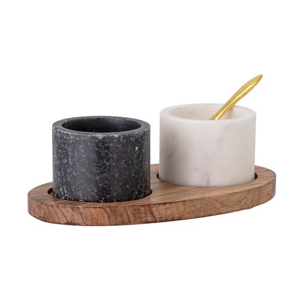 Set solniță și piperniță din marmură cu tavă și lingură Bloomingville Florio-image-1