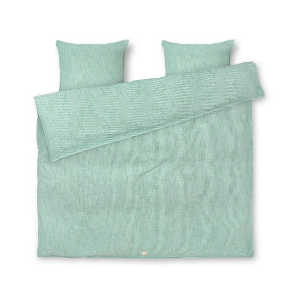 Lenjerie de pat albă/verde din bumbac organic pentru pat dublu/extinsă 200x220 cm Monochrome Lines – JUNA