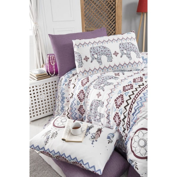 Lenjerie de pat albastră-maro pentru pat de o persoană-extins și cearceaf Elephant – Mila Home