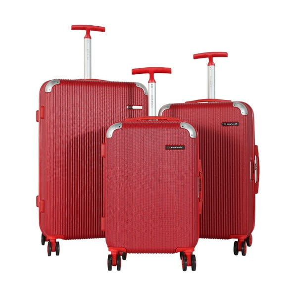 Set 3 valize cu roți Travel World, roșu