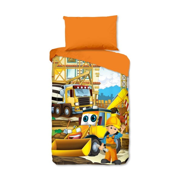 Lenjerie de pat pentru copii portocalie din bumbac pentru pat de o persoană 140x200 cm Building – Good Morning