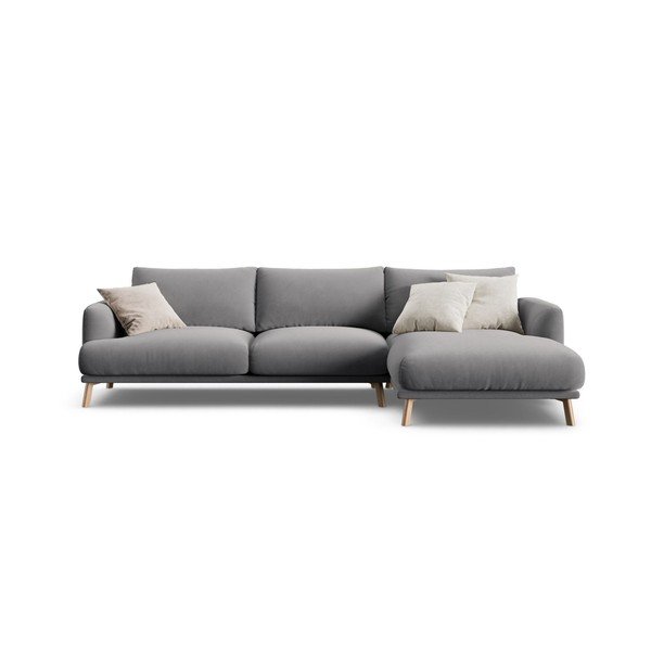 Colțar gri cu tapițerie din catifea (cu colț pe partea dreaptă/cu șezlong) Naomi – Micadoni 