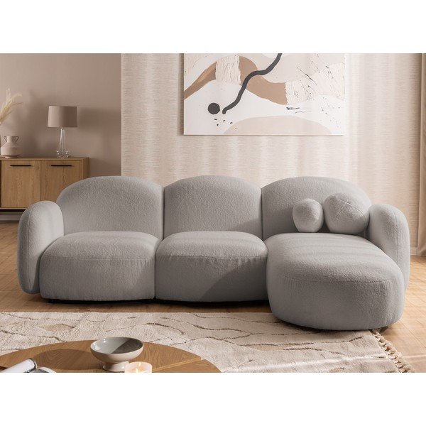 Colțar gri cu tapițerie din țesătură bouclé (cu colț pe partea dreaptă/cu șezlong) Orbit – Ropez-image-1