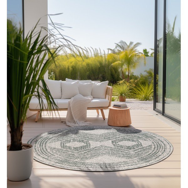 Covor de exterior verde/crem rotund ø 140 cm Gemini – Elle Decoration-image-1