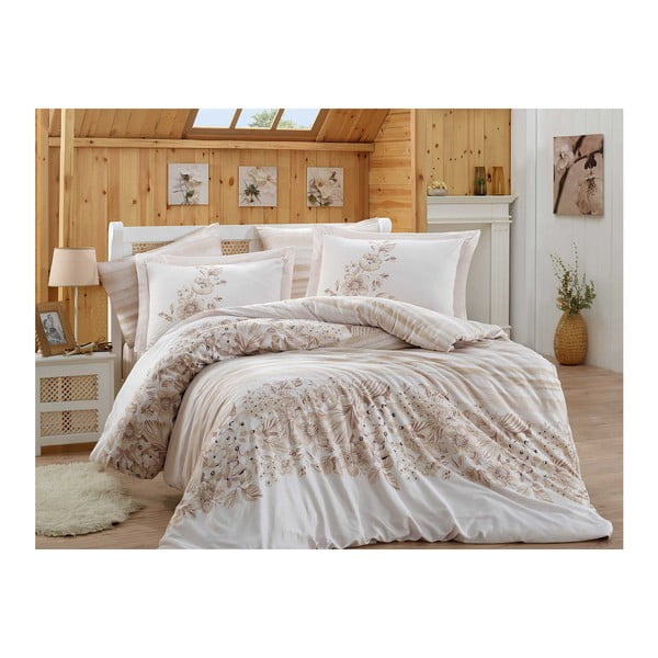 Lenjerie de pat cu cearșaf din bumbac satinat pentru pat dublu Serena, 200 x 220 cm