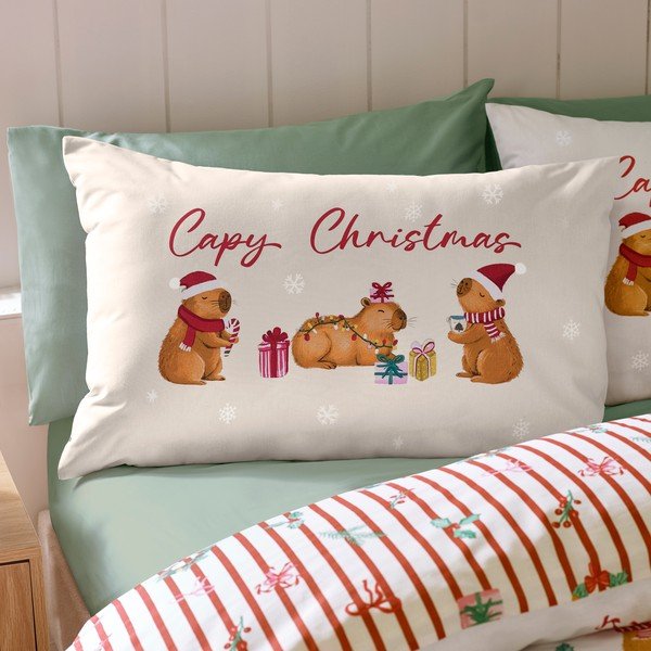Lenjerie de pat în culoare naturală pentru pat de o persoană 135x200 cm Capy Christmas – Catherine Lansfield-image-3