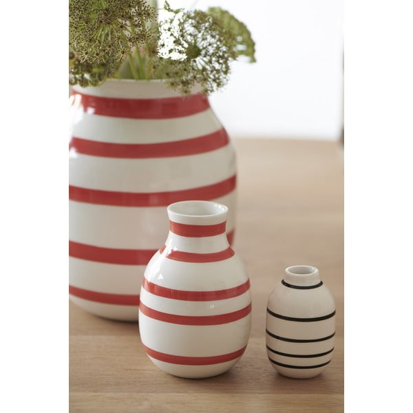 Vază din ceramică cu dungi Kähler Design Omaggio, înălțime 12,5 cm, alb-roșu-image-2