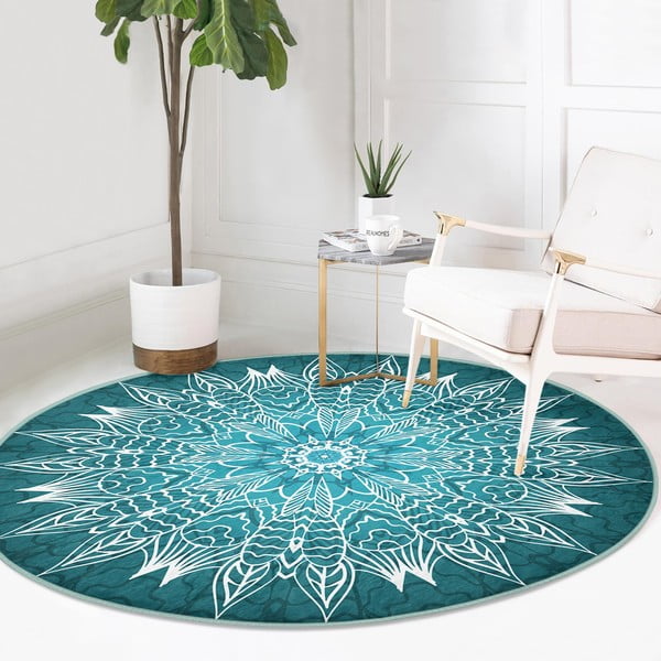 Covor rotund  turcoaz lavabil adecvat și  pentru aspiratoare robot   ø 100 cm Comfort – Mila Home-image-2