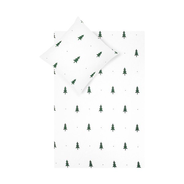 Lenjerie de pat din flanel Fovere X-mas Tree, 155 x 220 cm, alb