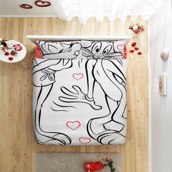 Lenjerie de pat cu cearșaf din bumbac Bugs Bunny, 200 x 220 cm