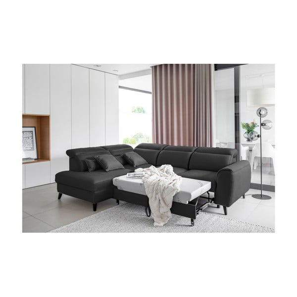 Colțar gri închis extensibil/cu spațiu de depozitare cu tapițerie din catifea (cu colț pe partea stângă/în formă de ”L”) Noble – ELTAP-image-4