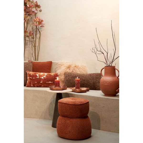 Taburet portocaliu cu tapițerie din stofă bouclé Leyla – Light & Living-image-1