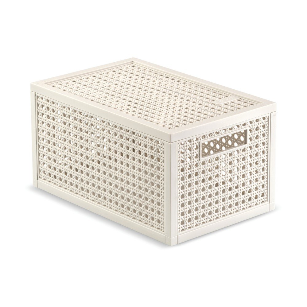 Cutie de depozitare crem din plastic reciclat cu capac 19x30x15 cm Kaya – Curver