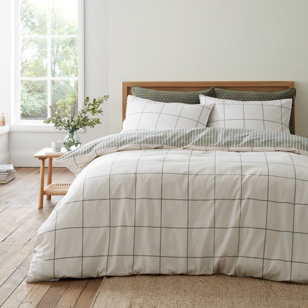 Lenjerie de pat verde/crem din flanelă pentru pat de o persoană 135x200 cm Brushed Regal Check – Bianca-image-1