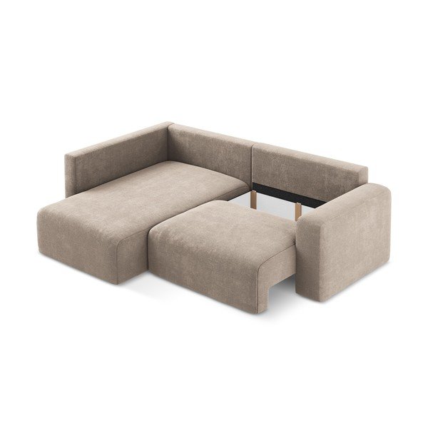 Colțar bej extensibil/cu spațiu de depozitare cu tapițerie din chenille (cu colț pe partea stângă/în formă de ”L”) Kona – Makamii-image-4