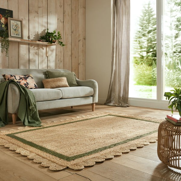 Covor verde închis/în culoare naturală țesut manual din iută 160x230 cm Grace Green – Flair Rugs-image-1