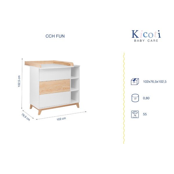 Comodă cu masă pentru schimbat KICOTI Fun, alb-image-2