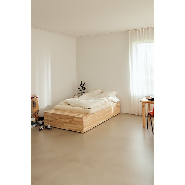 Pat matrimonial în culoare naturală din lemn de pin cu spațiu de depozitare cu somieră 160x200 cm Basement Bed – Karup Design-image-1