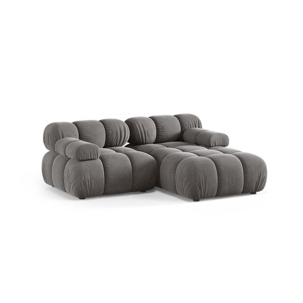 Colțar modular gri deschis cu tapițerie din catifea (cu colț pe partea dreaptă/cu șezlong) – Micadoni -image-1