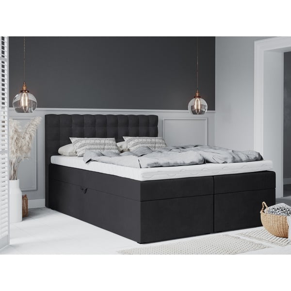 Pat boxspring 180x200 cm gri închis cu spațiu de depozitare Jade – Mazzini Beds-image-4