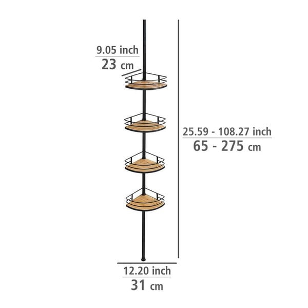 Raft de colț telescopic de colț pentru baie negru mat din bambus Dolcedo – Wenko-image-4
