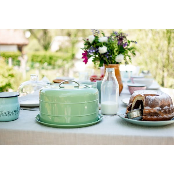 Cutie metalică rotundă pentru prăjituri Kitchen Craft Nostalgia, verde, ⌀ 28,5 cm-image-4