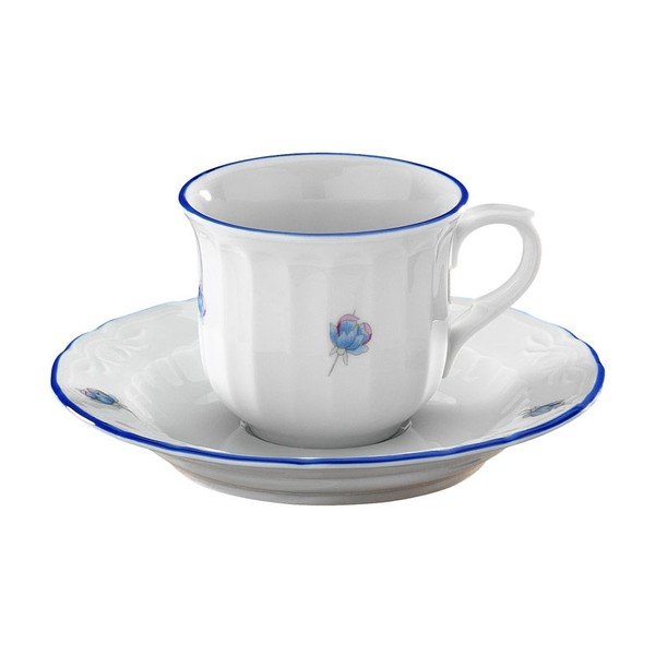 Set 6 cești din porțelan cu farfurie Waves Lina, 80 ml