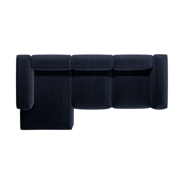 Colțar albastru închis cu tapițerie din catifea reiată  (cu colț pe partea stângă/cu șezlong) Bergamo – Cosmopolitan Design-image-3