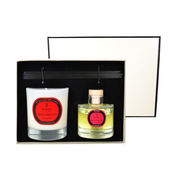 Set cadou lumânări și difuzor Aromatherapy, aromă de rodii