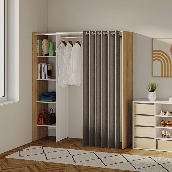Dulap alb-maroniu cu aspect de stejar 160x182 cm Tom - TemaHome -image-1