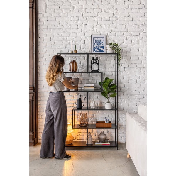 Bibliotecă neagră cu aspect de lemn de frasin 114x185 cm Seaford – Actona-image-1