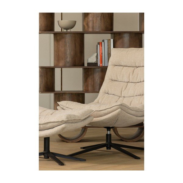 Fotoliu cu taburet în culoare naturală pivotant cu tapițerie din chenille Kube – WOOOD-image-1