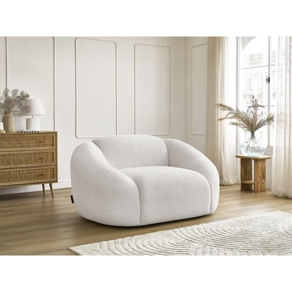 Fotoliu alb cu tapițerie din țesătură bouclé Tina – Bobochic Paris-image-4