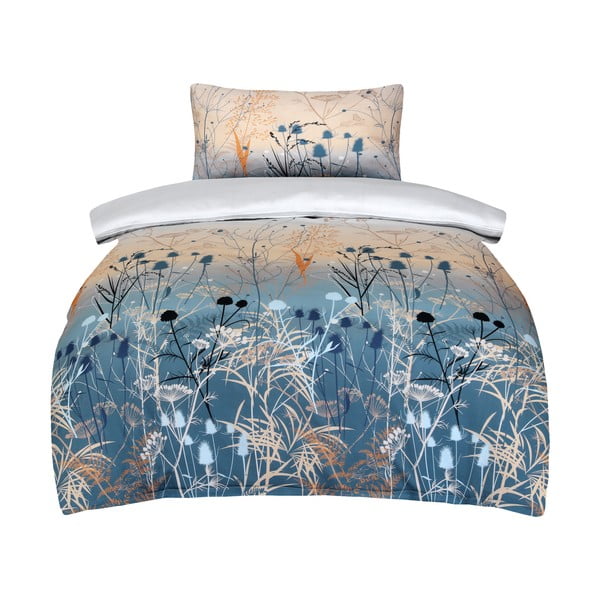 Lenjerie de pat albastră-bej din bumbac satinat pentru pat de o persoană 140x200 cm Herbal – My House