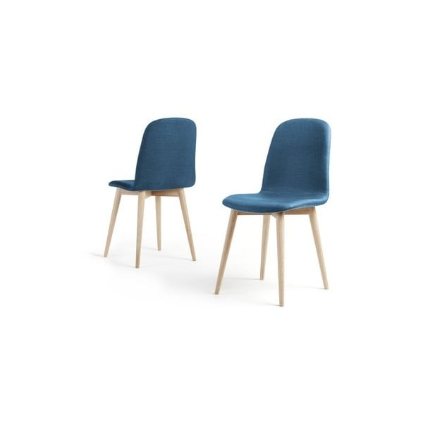 Set 2 scaune cu picioare din lemn masiv de stejar WOOD AND VISION Basic, albastru închis