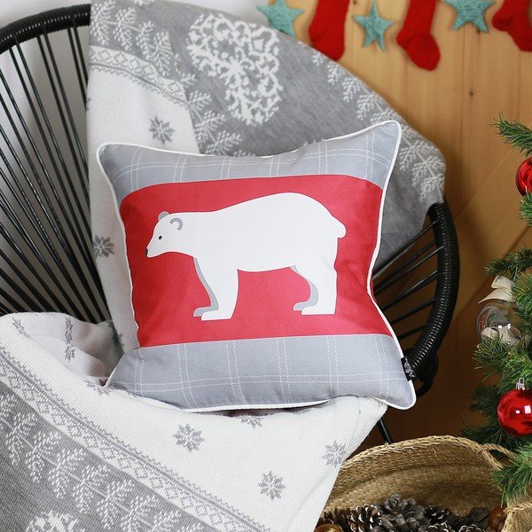 Față de pernă cu model de Crăciun Mike & Co. NEW YORK Honey Polar Bear, 45 x 45 cm, roșu-gri-image-1