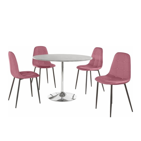 Set masă rotundă cu 4 scaune Støraa Terri Concrete, roz