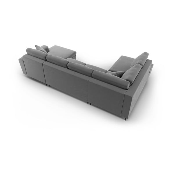 Colțar gri deschis extensibil, cu spațiu de depozitare cu tapițerie din catifea (cu colț pe partea stângă-în formă de "U") Kyoto – Cosmopolitan Design-image-4